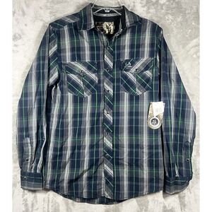 RealTree Shirt‎ Xtra Green Mens SZ S Plaid Button Up Pearl Snap Long Sleeve NEW